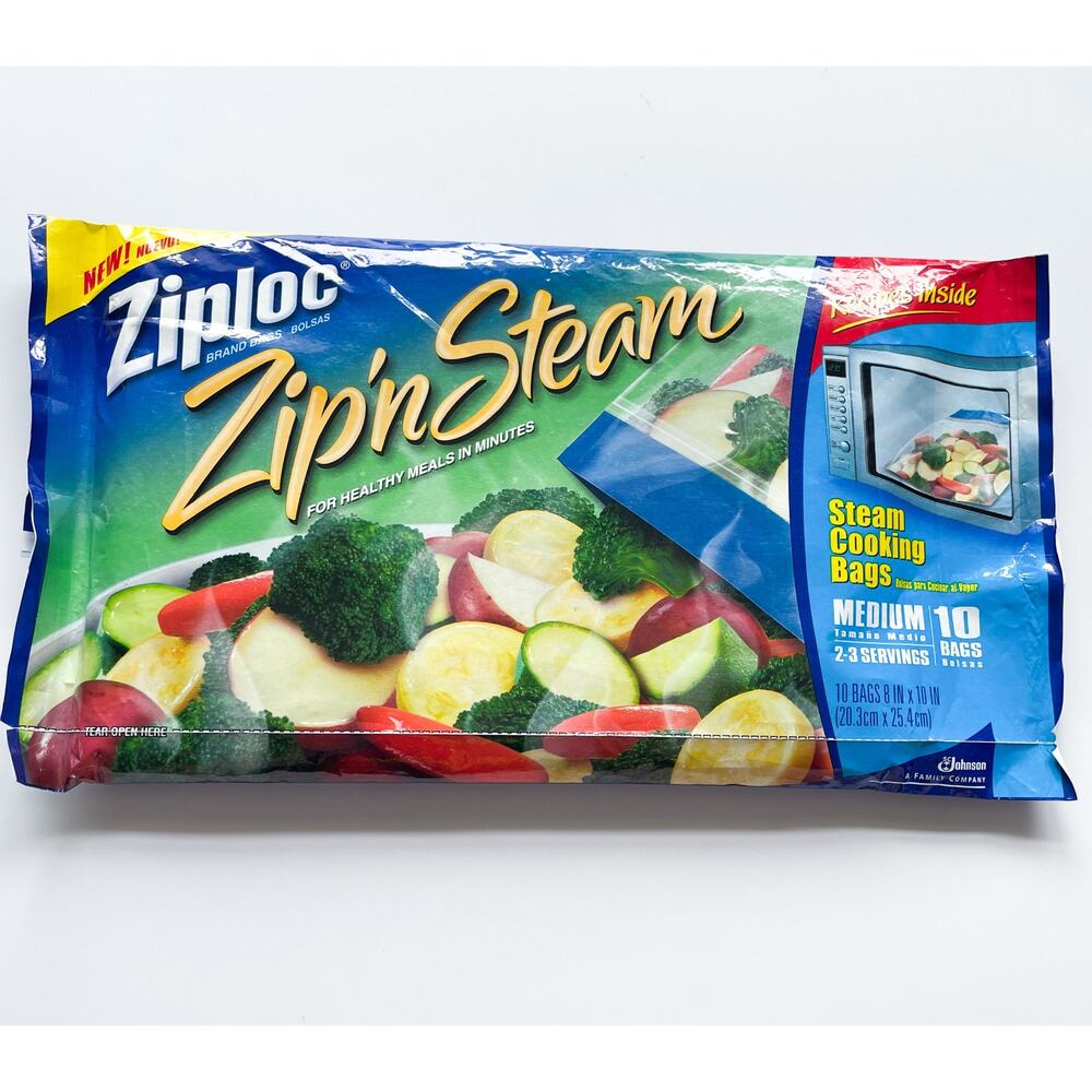 NEW Discontinued Ziploc Zip'n Steam Medium Bags 10 Bags 8x10